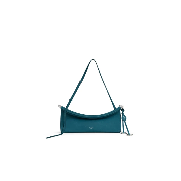 Alaia Le Click East West Medium Bag in Nubuck, Green Grey | Shoulder & Crossbody Bags | Coveti