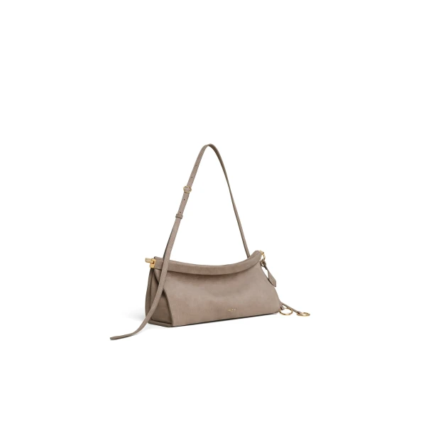 Alaia Le Click East West Medium Bag in Nubuck, Mist | Shoulder & Crossbody Bags | Coveti