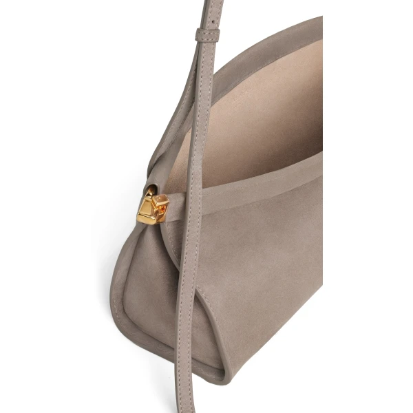 Alaia Le Click East West Medium Bag in Nubuck, Mist | Shoulder & Crossbody Bags | Coveti