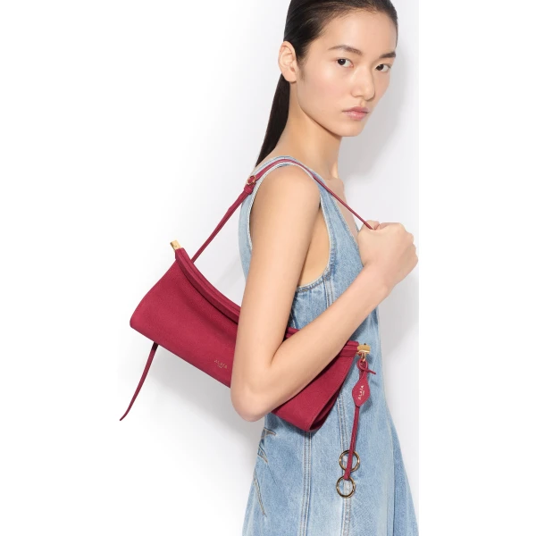Alaia Le Click East West Medium Bag in Nubuck, Raspberry | Shoulder & Crossbody Bags | Coveti