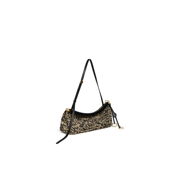 Alaia Le Click East West Medium Bag in Raffia, Natural and Black | Shoulder & Crossbody Bags | Coveti