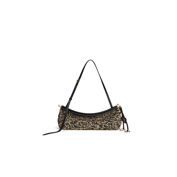 Alaia Le Click East West Medium Bag in Raffia, Natural and Black | Shoulder & Crossbody Bags | Coveti
