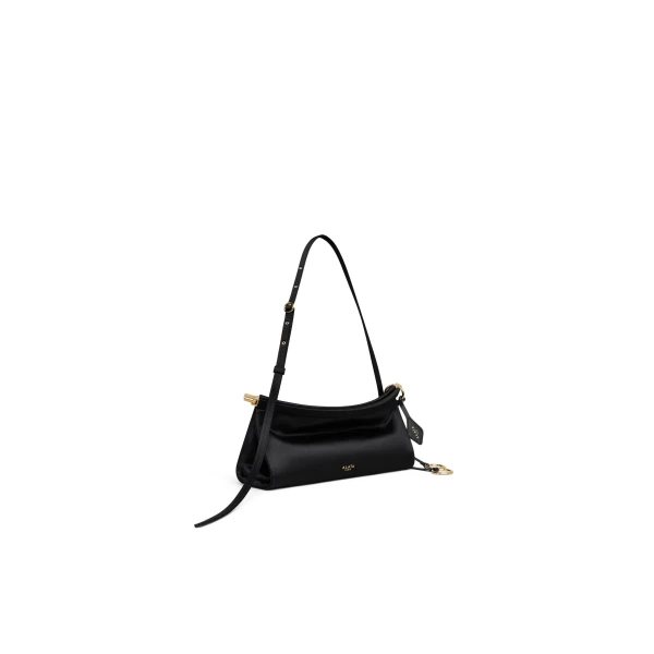 Alaia Le Click East West Small Bag in Satin, Black | Shoulder & Crossbody Bags | Coveti