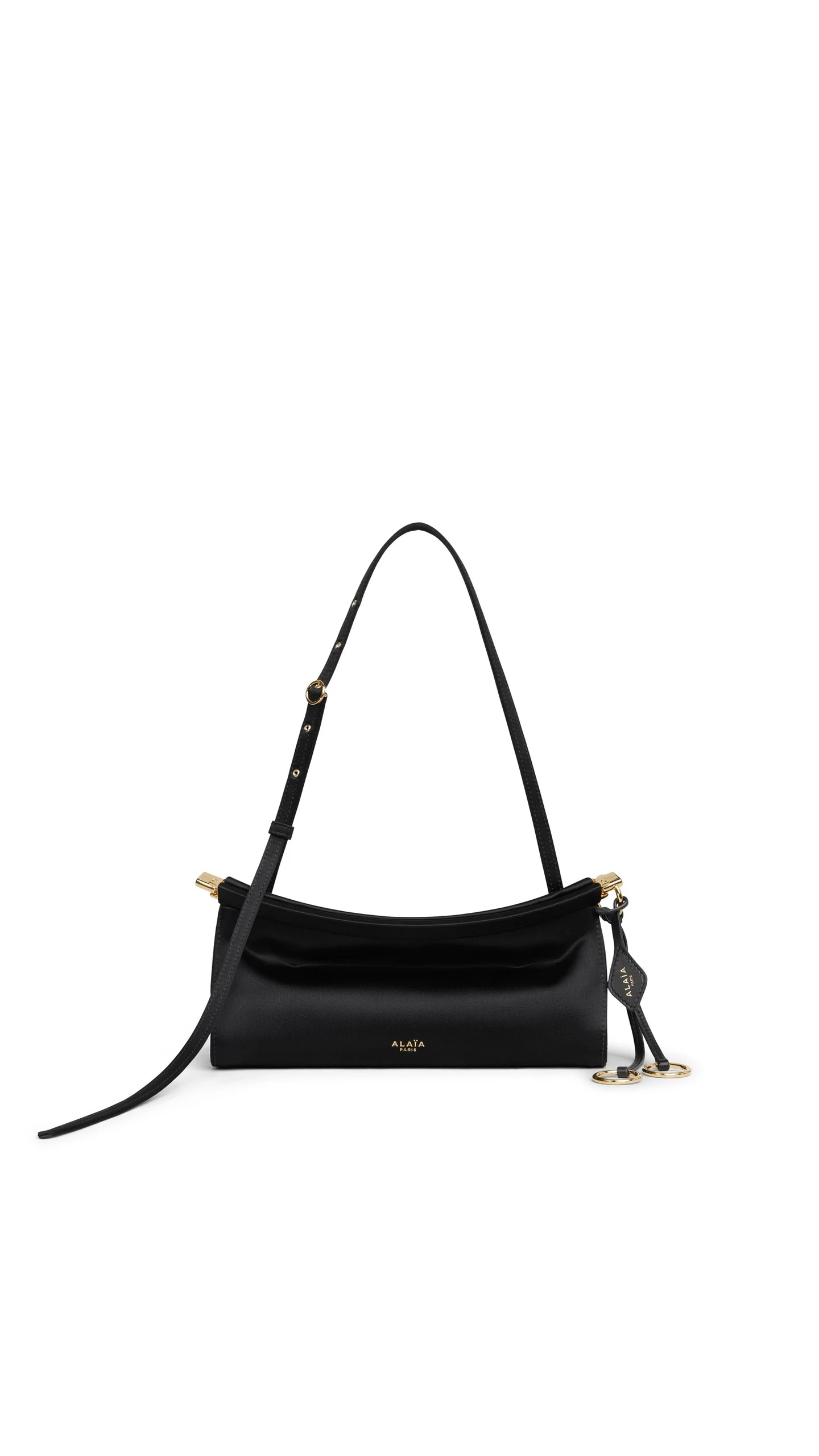 Alaia Le Click East West Small Bag in Satin, Black Alaia Le Click East West Small Bag in Satin, Black | Shoulder & Crossbody Bags | Coveti