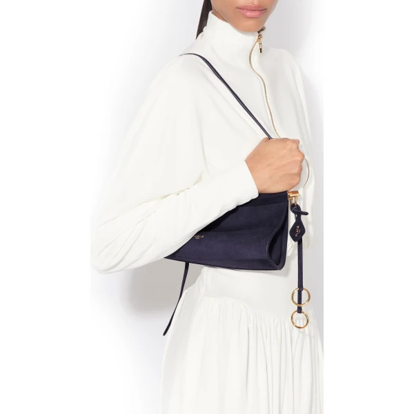 Alaia Le Click East West Small Bag in Suede, Eggplant | Shoulder & Crossbody Bags | Coveti