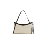 Alaia Le Click Pocket 35 Bag in Canvas, Natural and Brown | Shoulder & Crossbody Bags | Coveti