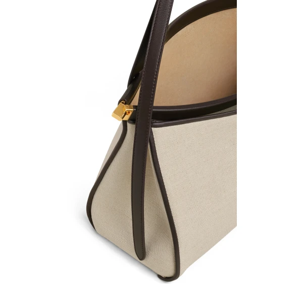 Alaia Le Click Pocket 35 Bag in Canvas, Natural and Brown | Shoulder & Crossbody Bags | Coveti