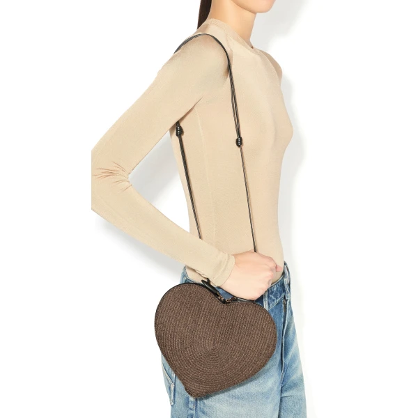 Alaia Le Coeur Bag in Paper Straw, Brown | Shoulder & Crossbody Bags | Coveti