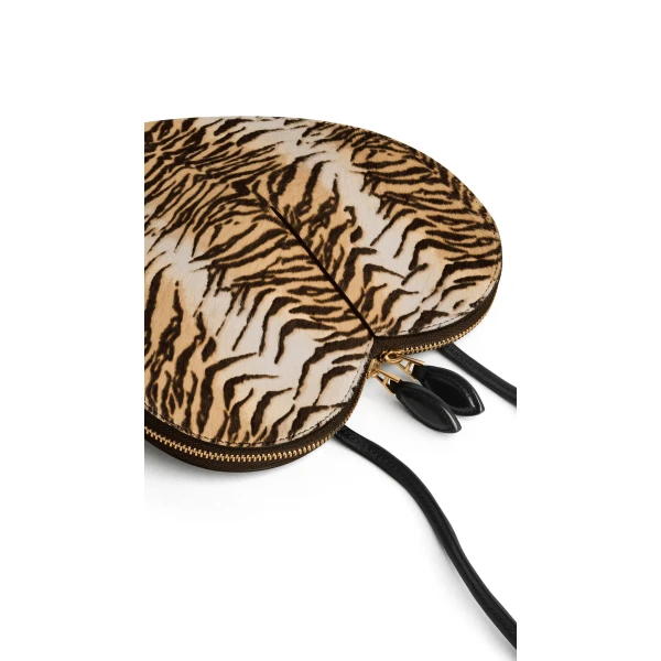 Alaia Le Coeur Bag in Tiger Haircalf, Natural | Shoulder & Crossbody Bags | Coveti