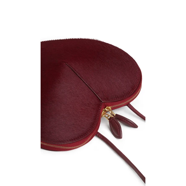 Alaia Le Coeur Bi-Material Bag in Haircalf, Cherry | Shoulder & Crossbody Bags | Coveti