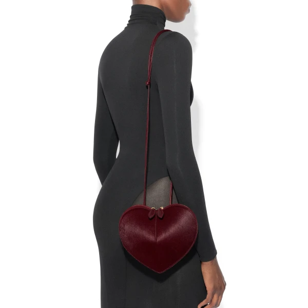 Alaia Le Coeur Bi-Material Bag in Haircalf, Cherry | Shoulder & Crossbody Bags | Coveti