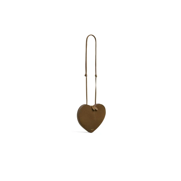 Alaia Le Coeur Bi-Material Bag in Leather, Khaki | Shoulder & Crossbody Bags | Coveti