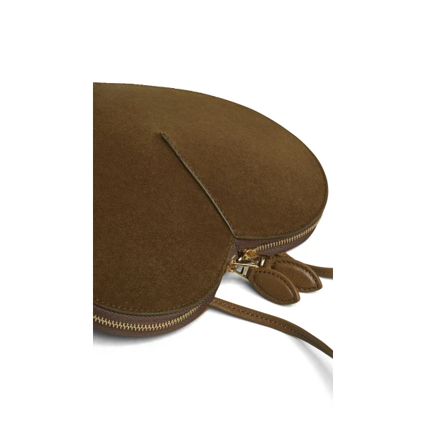 Alaia Le Coeur Bi-Material Bag in Leather, Khaki | Shoulder & Crossbody Bags | Coveti
