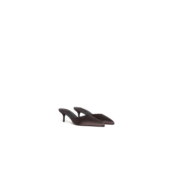 Alaia Le Coeur Mules in Satin, Dark Brown | Mules | Coveti