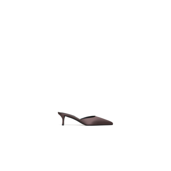 Alaia Le Coeur Mules in Satin, Dark Brown | Mules | Coveti