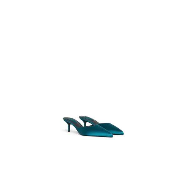 Alaia Le Coeur Mules in Satin, Emerald | Mules | Coveti