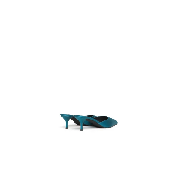 Alaia Le Coeur Mules in Satin, Emerald | Mules | Coveti