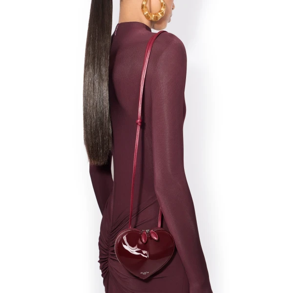 Alaia Le Coeur Small Bag in Patent Leather, Garnet Red | Mini Bags | Coveti