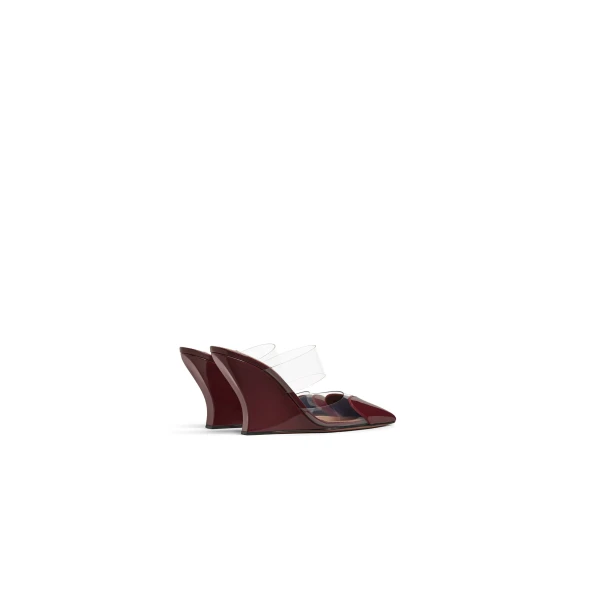 Alaia Le Coeur Wedge Mules in Patent Leather, Garnet Red | Mules | Coveti