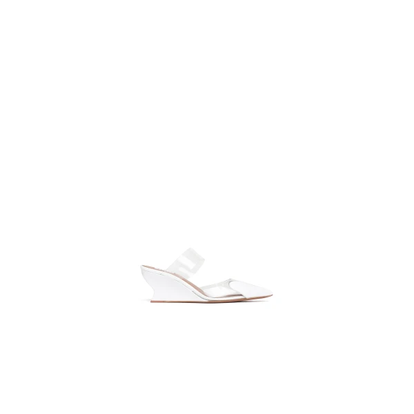 Alaia Le Coeur Wedge Mules in Patent Leather, Optical White, 60 mm | Mules | Coveti