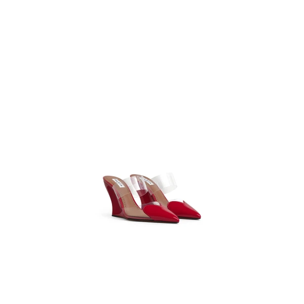 Alaia Le Coeur Wedge Mules in Patent Leather, Red | Mules | Coveti