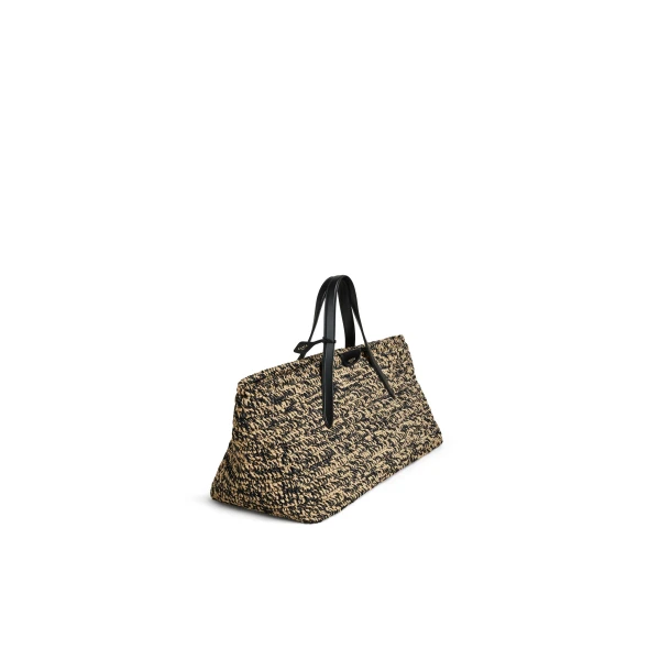 Alaia Le Panier East West Large Bag in Raffia, Natural and Black | Totes & Top-Handle Bags | Coveti