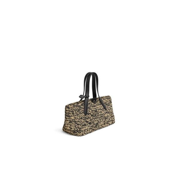 Alaia Le Panier East West Medium Bag in Raffia, Natural and Black | Totes & Top-Handle Bags | Coveti