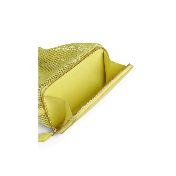 Alaia Le Pochon Bag in Fishnet, Lemon Yellow | Shoulder & Crossbody Bags | Coveti