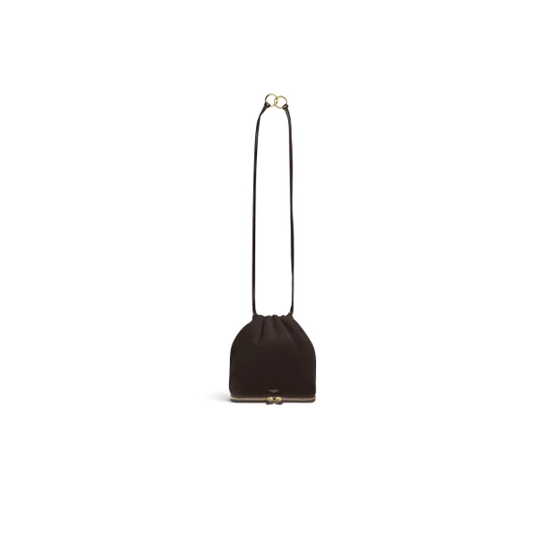 Le Pochon Bag in Suede, Dark Brown