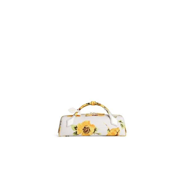 Alaia Le Teckel Clutch in Flower Print, White and Yellow | Clutch Bags | Coveti