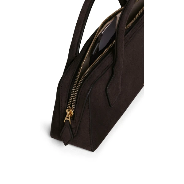 Alaia Le Teckel Clutch in Suede, Dark Brown | Clutch Bags | Coveti