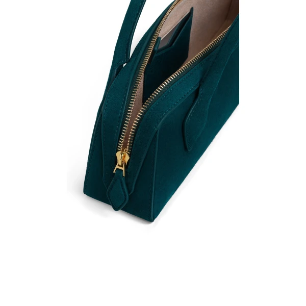 Alaia Le Teckel Clutch in Suede, Peacock Blue | Clutch Bags | Coveti