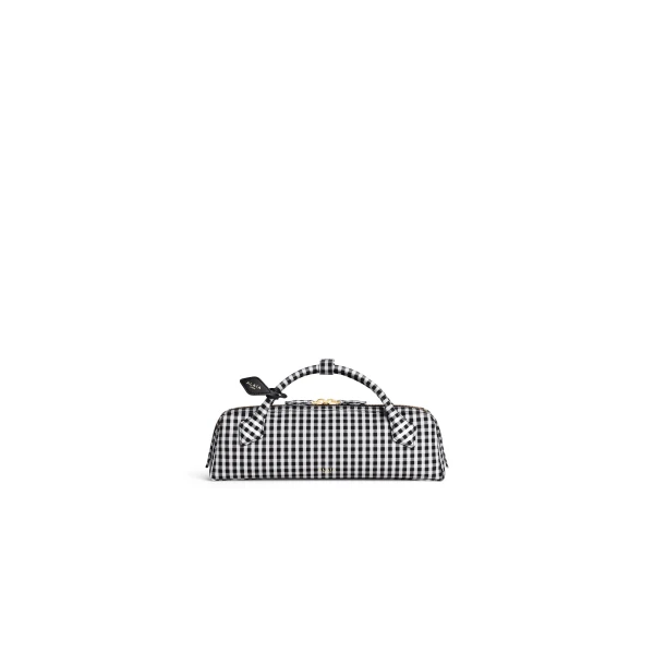 Alaia Le Teckel Clutch in Vichy Print, Black and White | Clutch Bags | Coveti