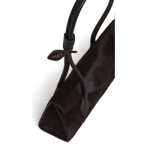 Alaia Le Teckel Flap Medium Bag in Haircalf, Chocolate | Shoulder & Crossbody Bags | Coveti