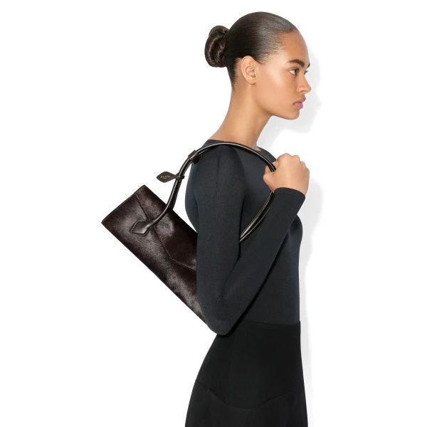 Alaia Le Teckel Flap Medium Bag in Haircalf, Chocolate | Shoulder & Crossbody Bags | Coveti