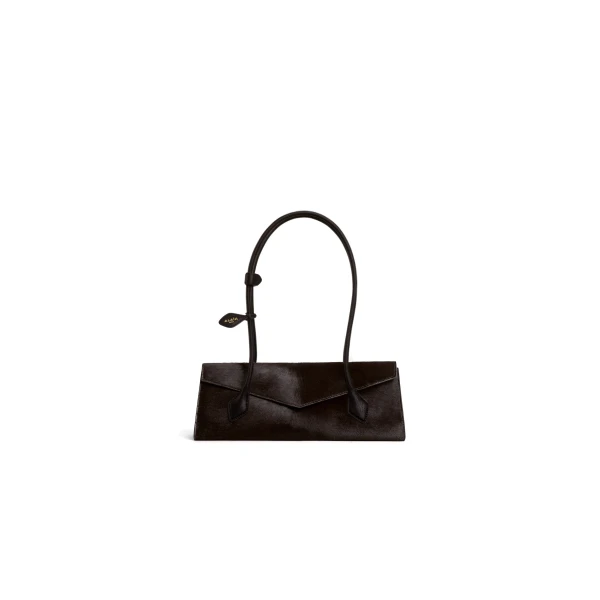 Le Teckel Flap Medium Bag in Haircalf, Chocolate