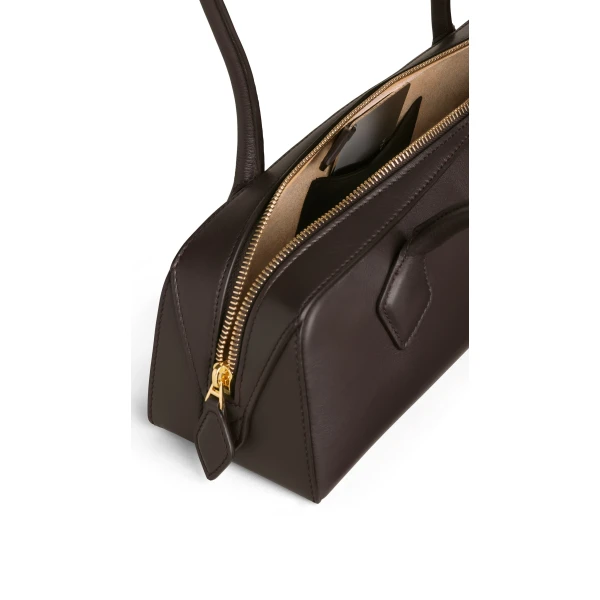Alaia Le Teckel Medium Bag in Calfskin, Dark Brown | Shoulder & Crossbody Bags | Coveti