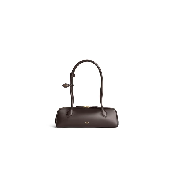 Alaia Le Teckel Medium Bag in Calfskin, Dark Brown | Shoulder & Crossbody Bags | Coveti