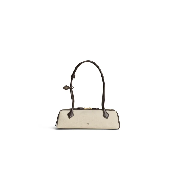Alaia Le Teckel Medium Bag in Canvas, Natural | Shoulder & Crossbody Bags | Coveti
