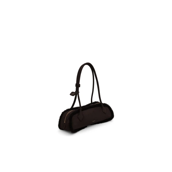 Alaia Le Teckel Medium Bag in Merino Shearling, Chestnut | Shoulder & Crossbody Bags | Coveti
