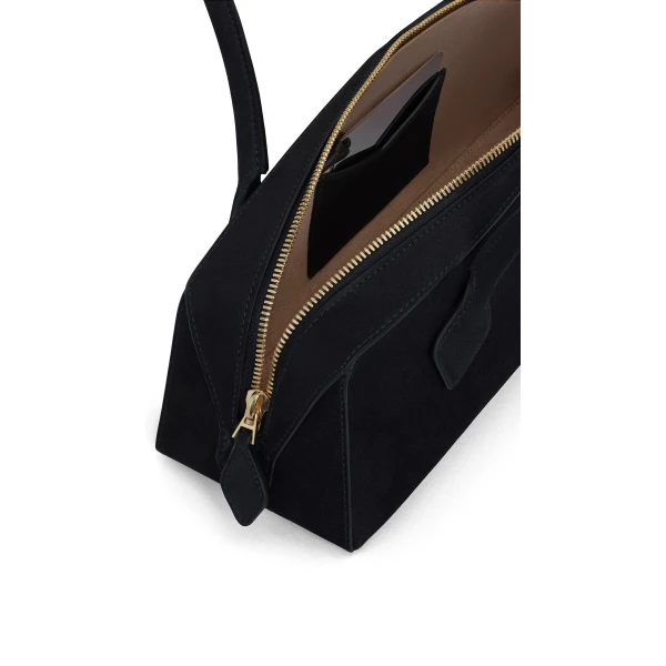 Alaia Le Teckel Medium Bag in Nubuck, Black and Gold | Shoulder & Crossbody Bags | Coveti