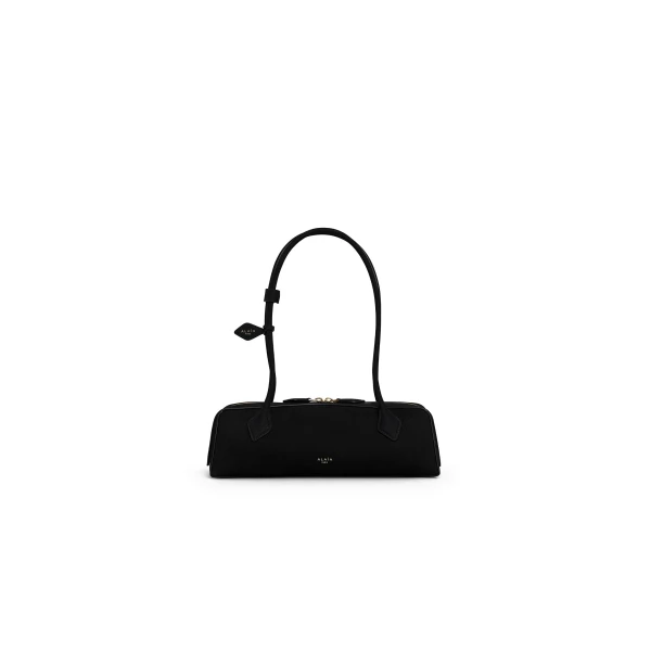 Alaia Le Teckel Medium Bag in Nubuck, Black and Gold | Shoulder & Crossbody Bags | Coveti