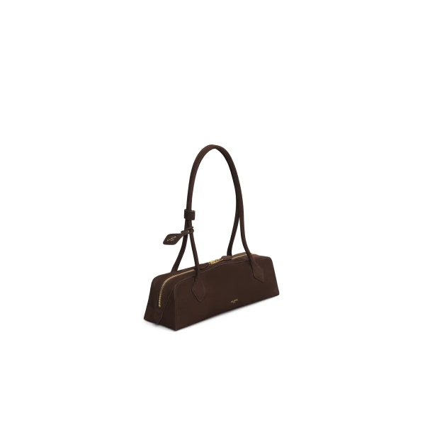 Alaia Le Teckel Medium Bag in Nubuck, Brown and Gold | Shoulder & Crossbody Bags | Coveti