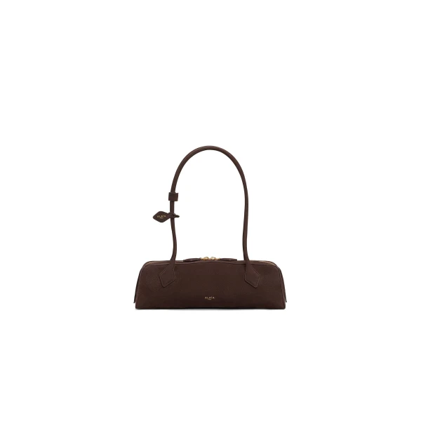 Alaia Le Teckel Medium Bag in Nubuck, Brown and Gold | Shoulder & Crossbody Bags | Coveti
