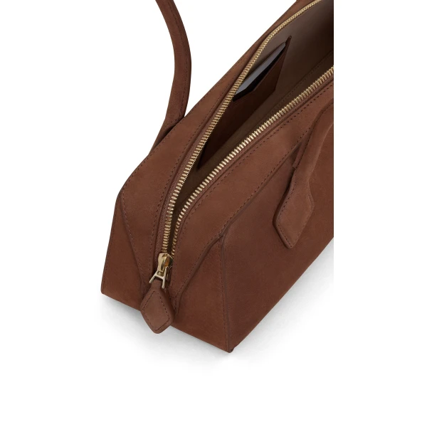 Alaia Le Teckel Medium Bag in Nubuck, Brown | Shoulder & Crossbody Bags | Coveti