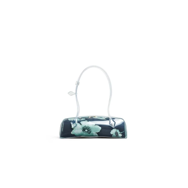 Alaia Le Teckel Medium Bag in Polyurethane and Flower Print, Black and Green | Shoulder & Crossbody Bags | Coveti