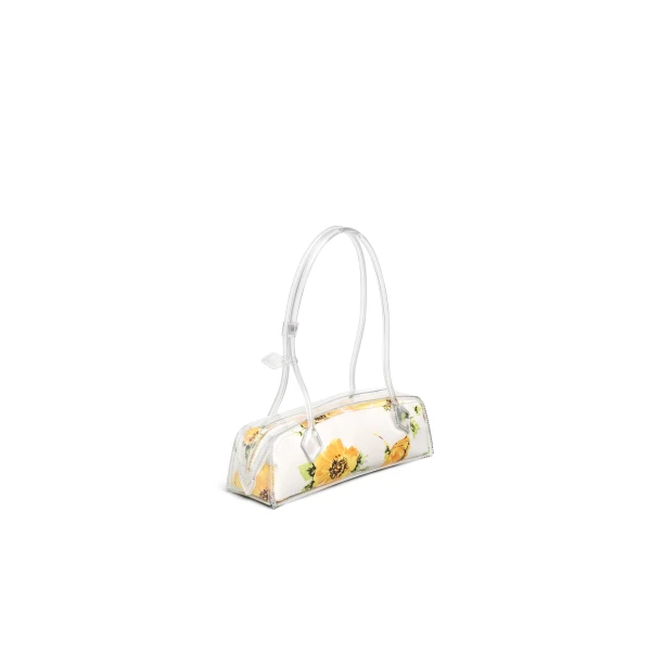 Alaia Le Teckel Medium Bag in Polyurethane and Flower Print, White and Yellow | Shoulder & Crossbody Bags | Coveti