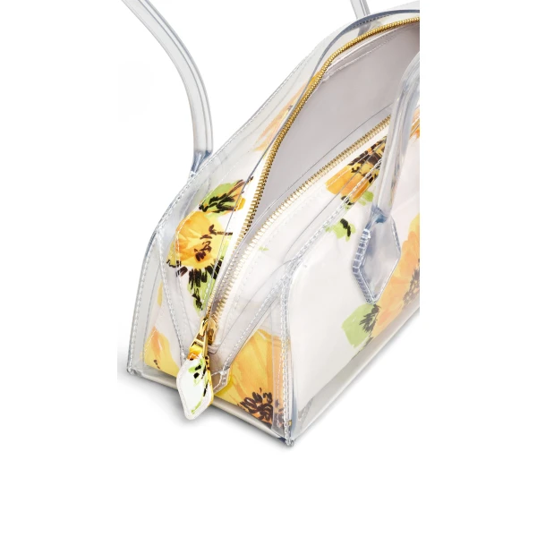 Alaia Le Teckel Medium Bag in Polyurethane and Flower Print, White and Yellow | Shoulder & Crossbody Bags | Coveti