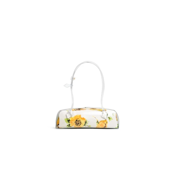 Le Teckel Medium Bag in Polyurethane and Flower Print, White and Yellow