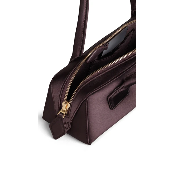 Alaia Le Teckel Small Bag in Satin, Dark Brown | Shoulder & Crossbody Bags | Coveti